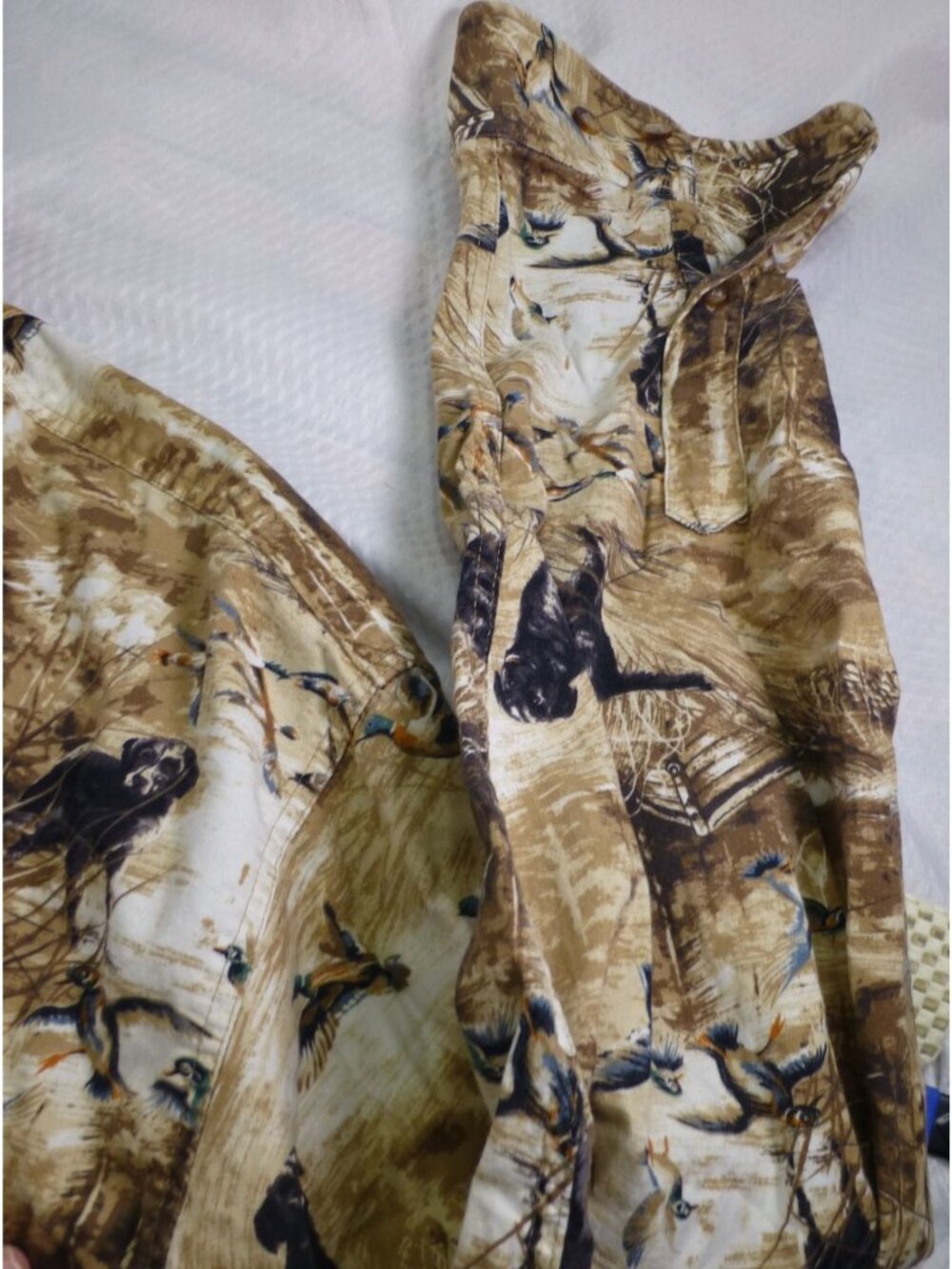 North River Mens Hunting-Themed Button-Up Shirt L 100% Cotton Brown Dogs & Ducks - Picture 7 of 15